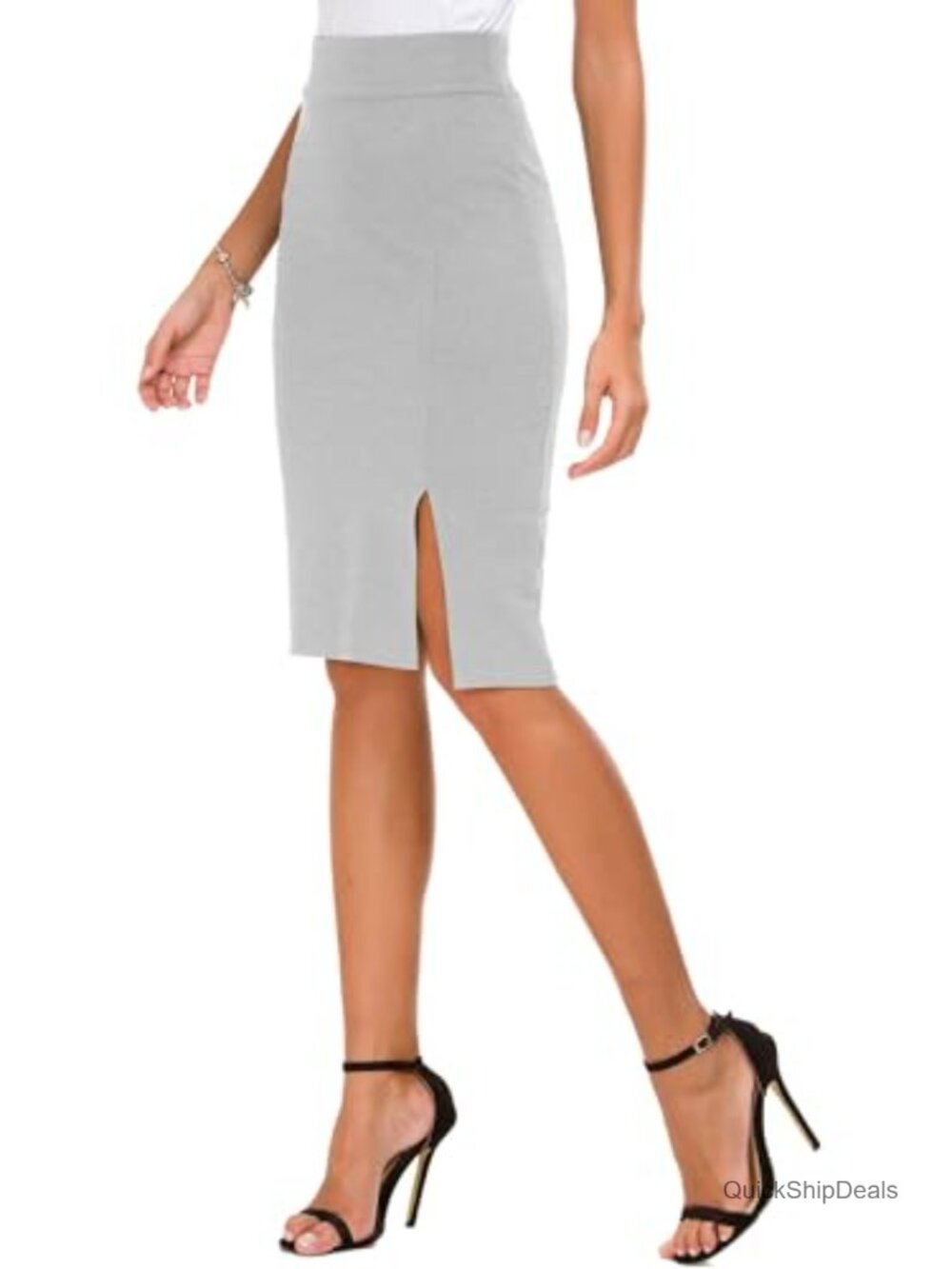 Urban CoCo Women's High Waisted Stretch Pencil Skirt with Side Slit, Knee